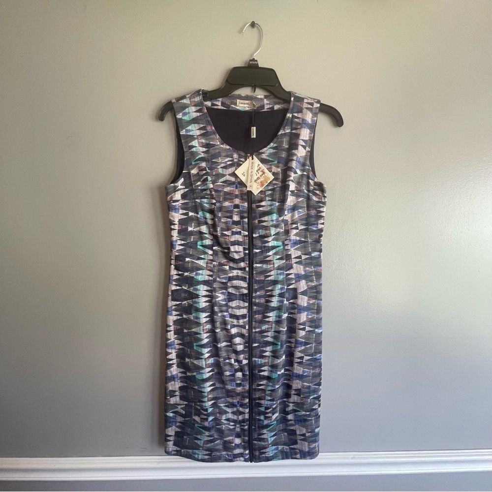 Lavand NWT Abstract dress size Small S zipper up front sheath Purple womens